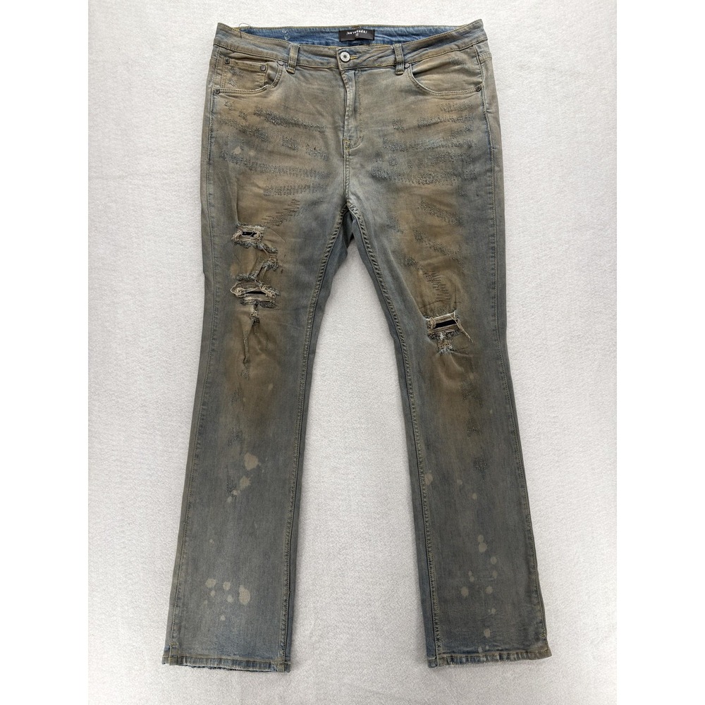 Serenede Jeans Mens 40 Gray Distressed Ripped Paint Splatter Denim Streetwear
